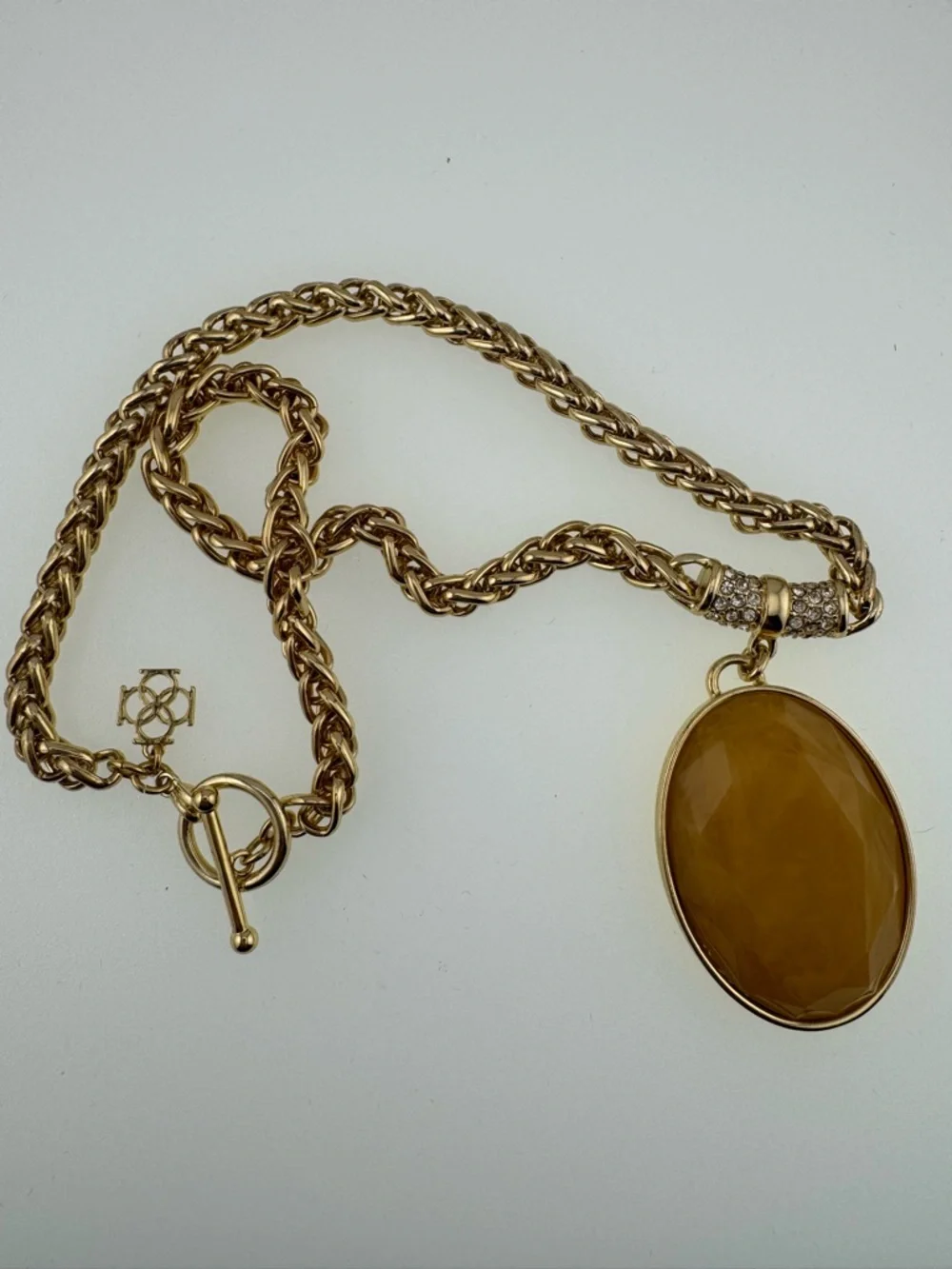 Ann Taylor Gold-Tone Chain Necklace with Honey Yellow Oval Pendant